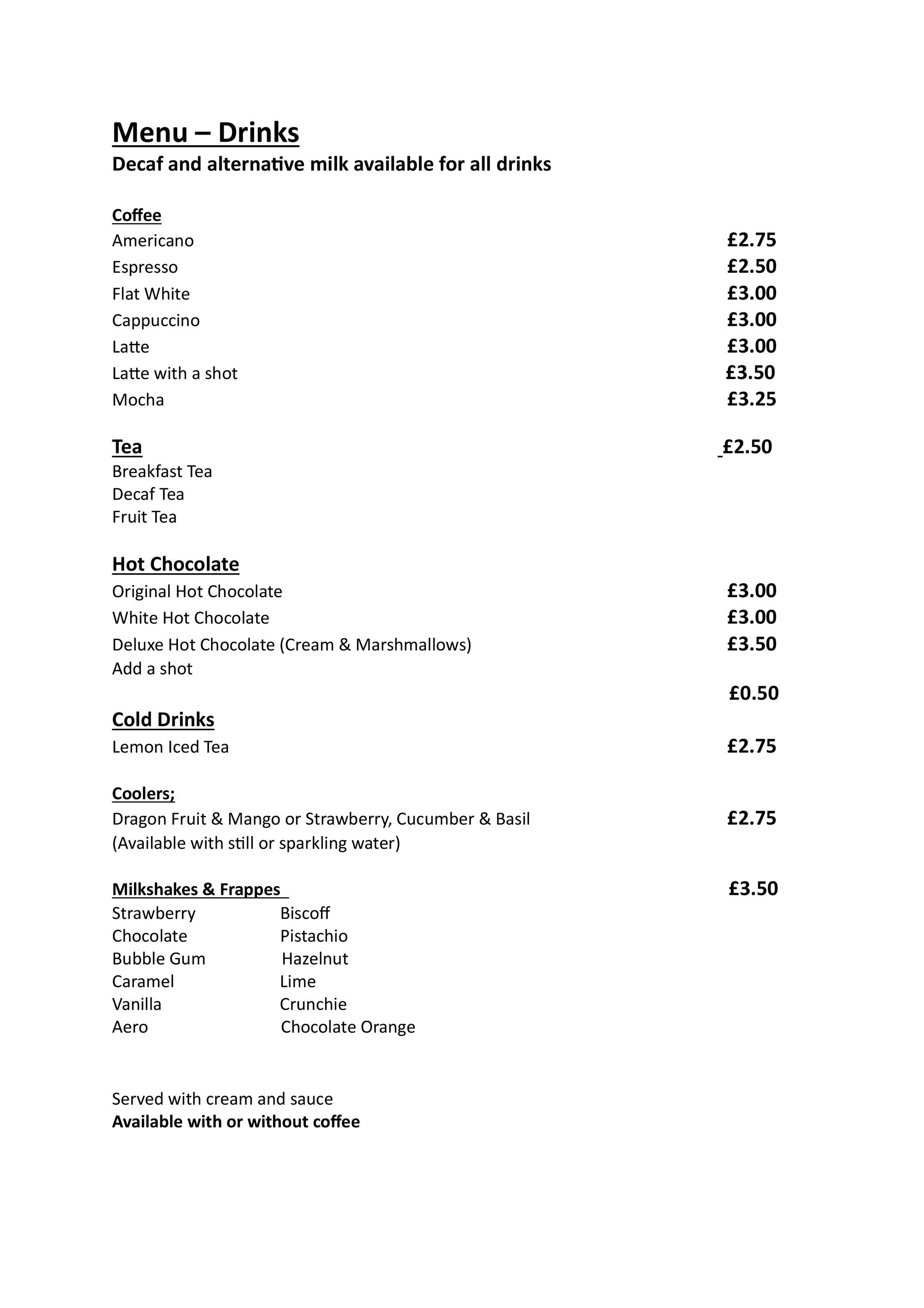 Drinks Menu Sample